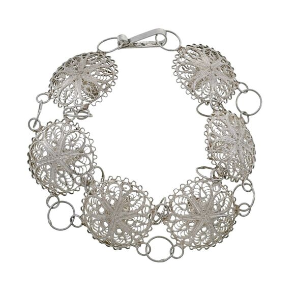 Filigree Sombrero Link Bracelet | Vintage Sterling Silver 925 | 7.75" - Picture 3 of 8